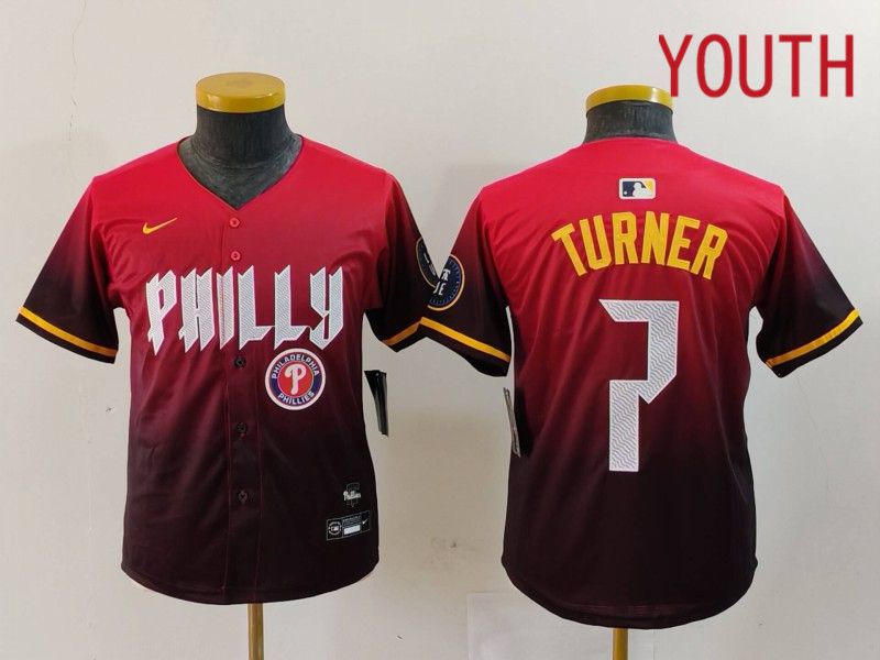 Youth Philadelphia Phillies #7 Turner Red City Edition 2024 Nike MLB Jersey style 5